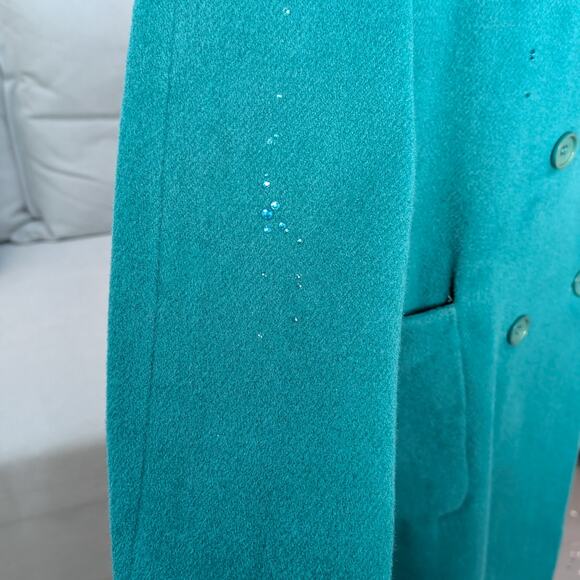 Vintage Teal 100% Wool Coat - Size 6 Petite, Crystal Detail - Picture 11 of 13